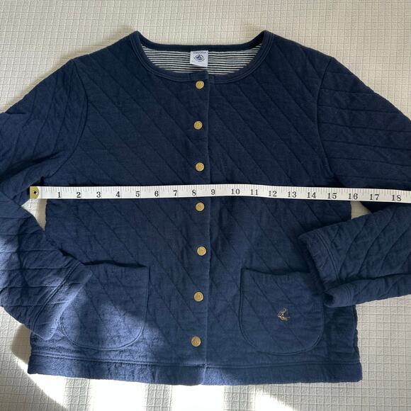 Petit Bateau Navy Diamond Quilted Cotton Blend Girls Jacket Snap Buttons 12Y - Picture 7 of 10